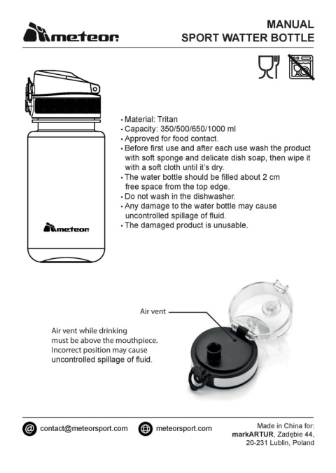 Bidon sportowy Meteor 1000 ml fioletowy/błękitny 17664