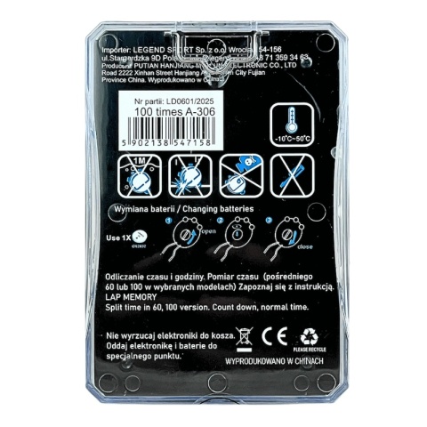Cyfrowy stoper w metalowej obudowie 100 międzyczasów - Legend Sport
